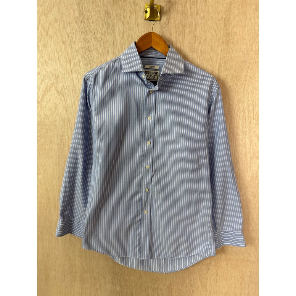 Jos A Bank 1905 Non Iron Slim Fit Dress Shirt Blue White Stripe 15.5 32